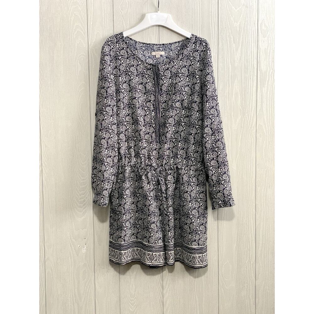 LOFT Blue Floral Paisley Long Sleeve Short Romper Size 10